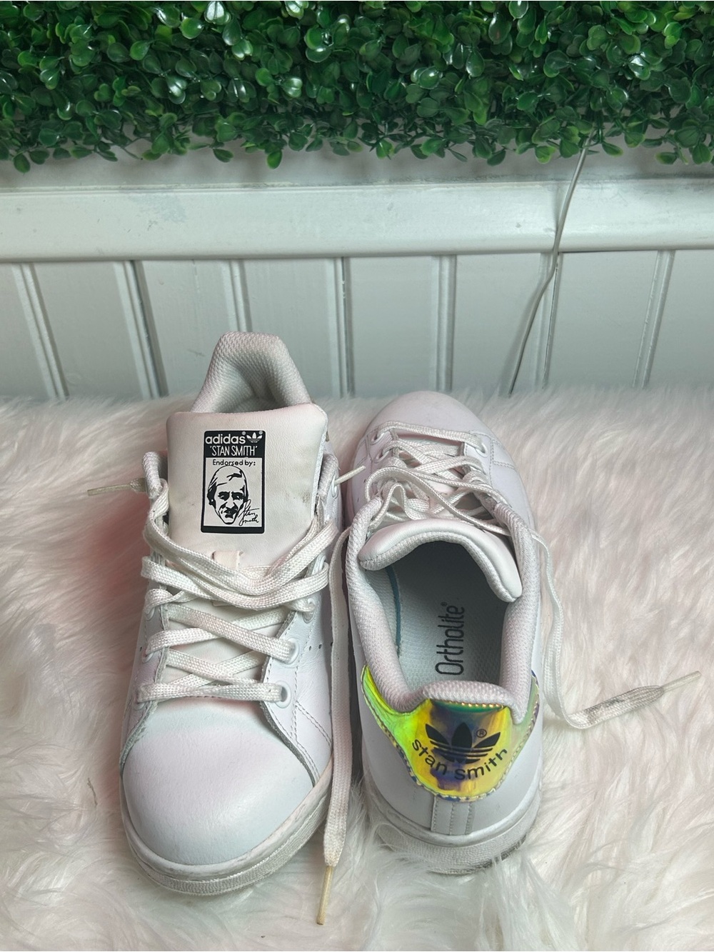 adidas Kids White Sneakers with Iridescent Heel Accent